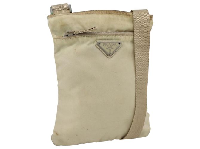 PRADA Schultertasche Nylon Beige Silber Authentisch LNZ604