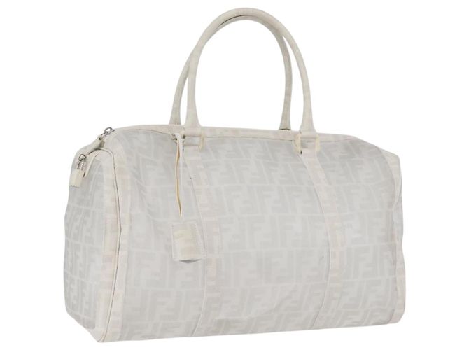 FENDI Zucca Canvas Boston Tasche Weiß Silber Auth SW2152V