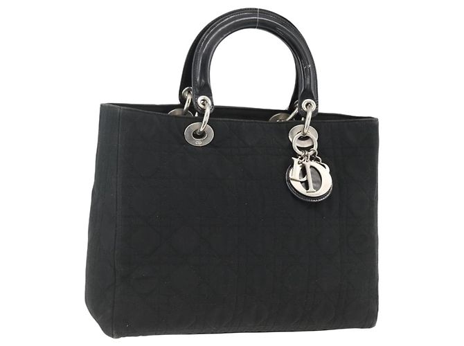 Dior Borsa Tote Canage in Nylon Nero Argento Auth ARZ602