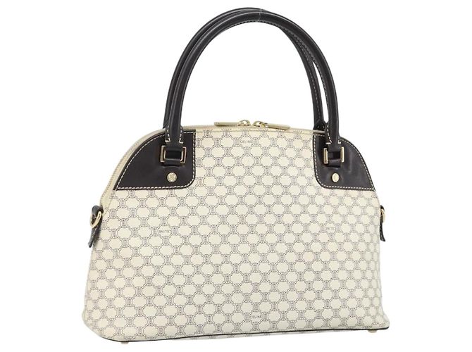 Céline Bolsa de mão em lona Macadam CELINE em couro PVC branco e dourado Auth LNZ710