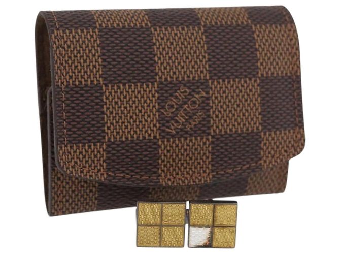 LOUIS VUITTON Botões de Punho Damier Ebene LV Auth BA11622
