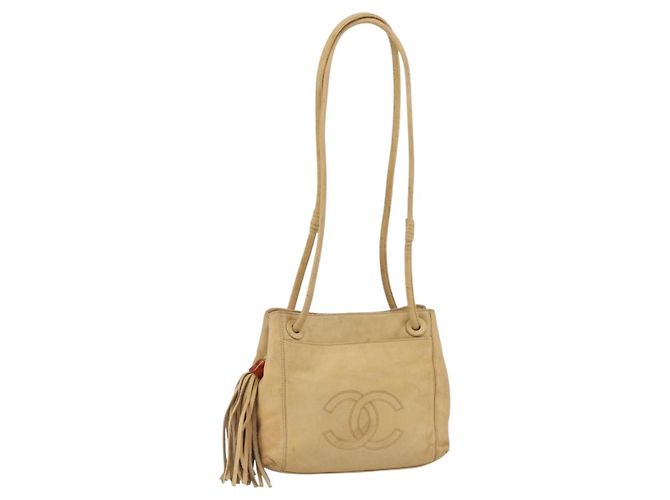CHANEL Bolsa Tote Matelassé em Couro de Cordeiro Bege CC Auth bs34128