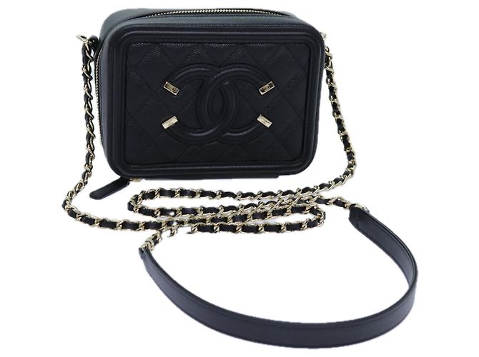 CHANEL Borsa a Spalla Figly Mini in Pelle di Vitello Nera A84452 CC Auth ar11762SAV Nero