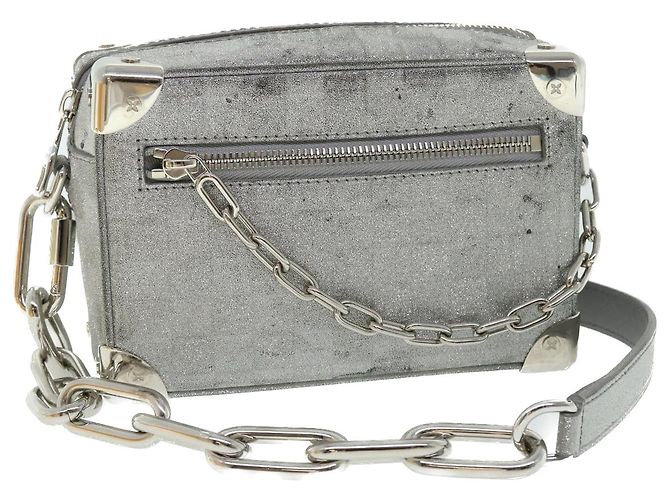 LOUIS VUITTON Mini Sac Trunk Doux Glitter Damier Argent M59726 LV Auth 51371V Argenté