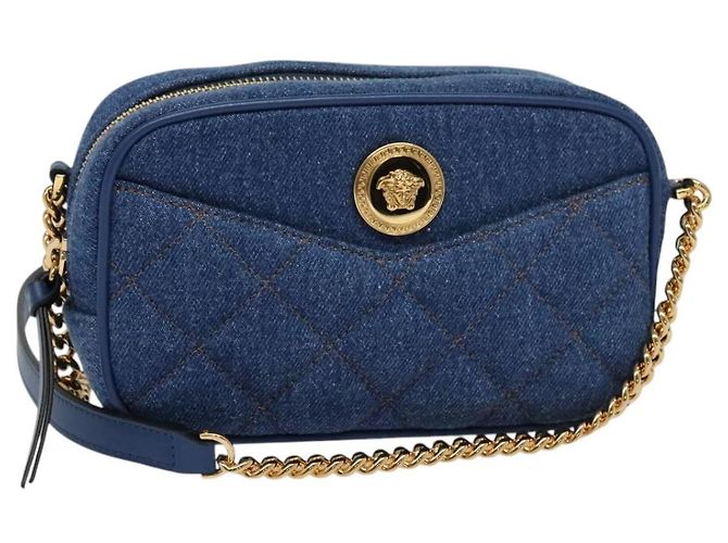 Borsa a Spalla VERSACE Denim Blu Oro Auth EC394V D'oro