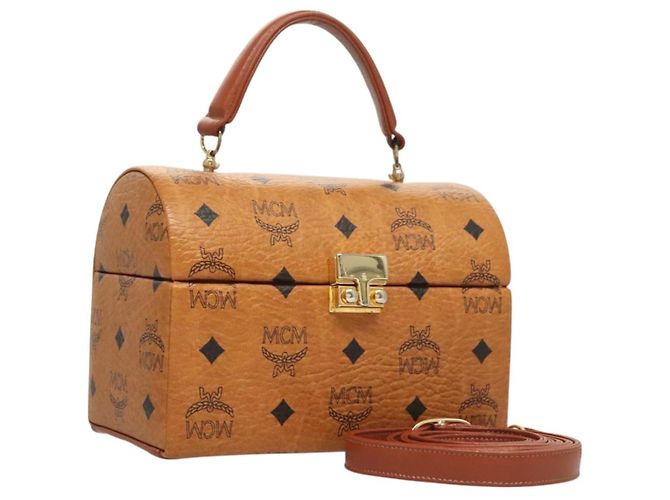 Bolsa MCM Logogram Vicetos em couro PVC 2 em 1 marrom dourado Auth 124762A