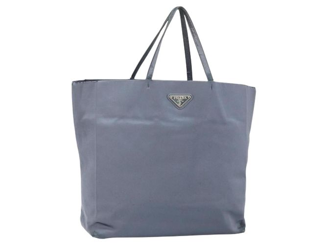 Borsa Tote Prada Satin Blu Argento Auth bs33255