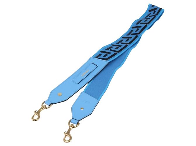 VERSACE Shoulder Strap Canvas Leather 37.8"" Light Blue Gold Auth hk3507