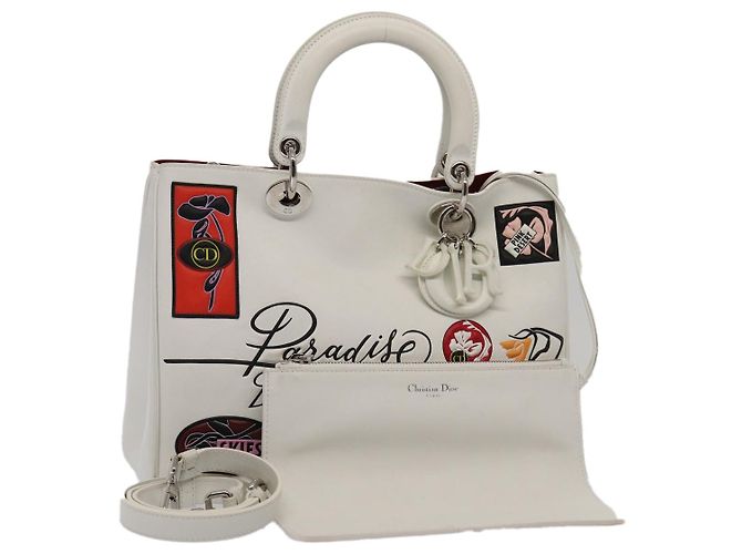 Handtasche aus Leder Christian Dior 2way Silber Weiß Auth ep5275SAV