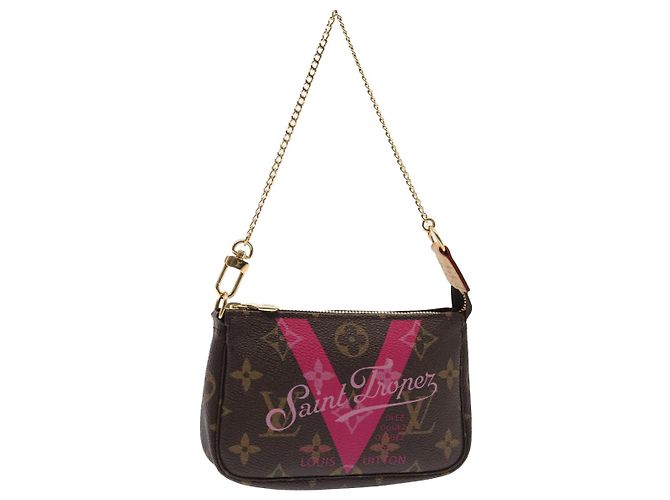 LOUIS VUITTON Monogram V line Mini Pochette Accessoires Pouch Pink Auth am6931SAV