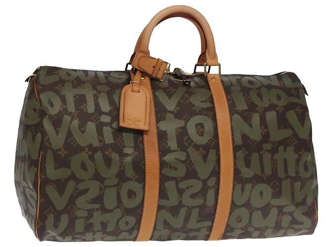LOUIS VUITTON Monogram Graffiti Keepall 50 Borsa Boston Khaki M92196 Auth 90286SAV Cachi