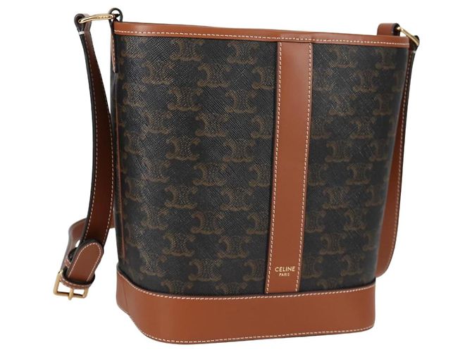 Céline Borsa a spalla a secchiello Triomphe Small in PVC pelle nera e oro Auth 135273SM Nero D'oro