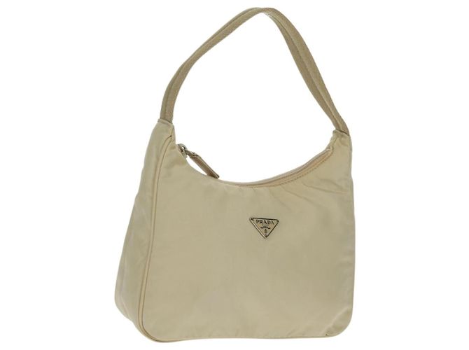 PRADA Handtasche Nylon Elfenbein Silber Auth 166457 Roh