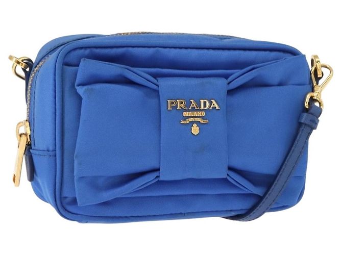 Borsa a Spalla PRADA Nylon Blu Oro Auth 150608A D'oro
