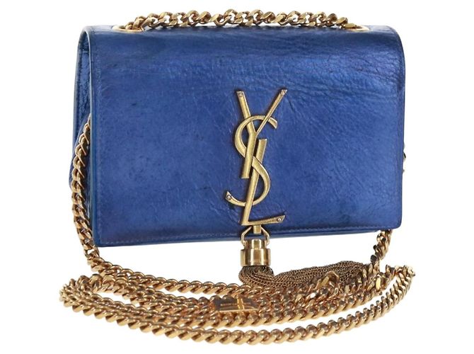 SAINT LAURENT Borsa a Spalla Chain Kate in Pelle Blu Oro Auth 163093SAV D'oro