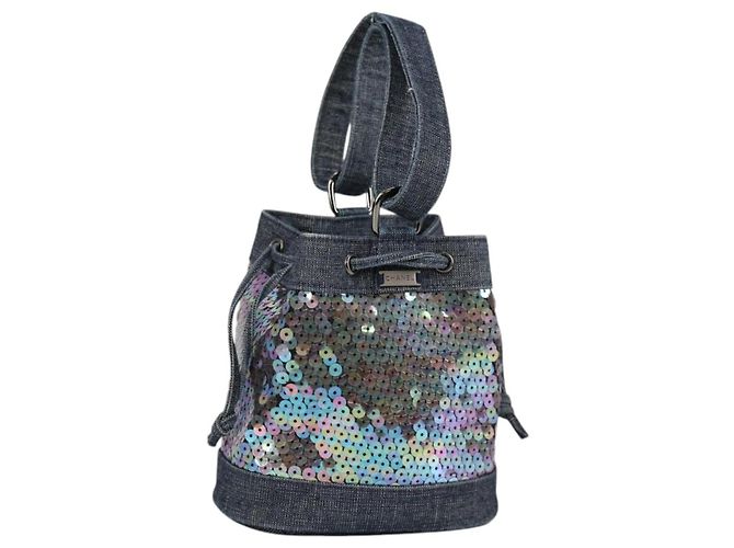 CHANEL Sac à main en sequins Denim Bleu CC Auth 139014SAV