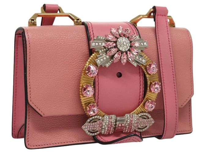 Bolsa de Ombro Miu Miu em Couro Rosa Dourado Auth BD1584SAM
