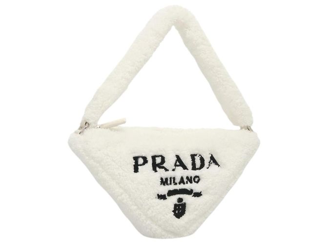 Bolso de Hombro PRADA Pile Blanco Plata Auth MX183SAM
