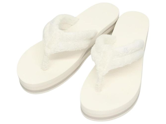 CHANEL Sandali da Spiaggia Cotone 39C Bianco CC Auth BA1259SM
