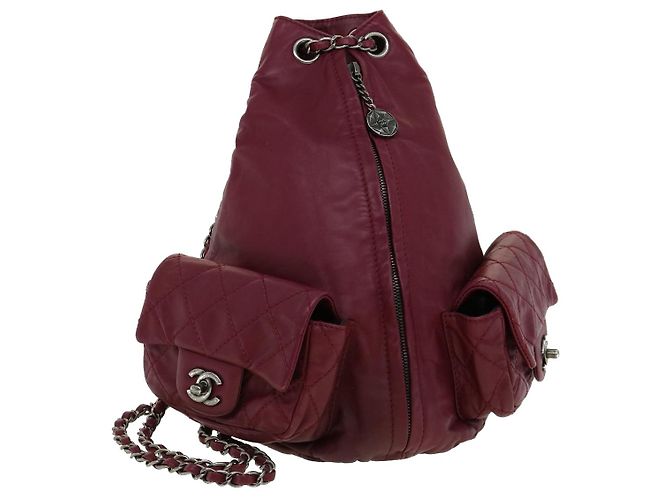CHANEL Mochila Matelassé de Piel de Cordero Burdeos CC Auth 30736SAV