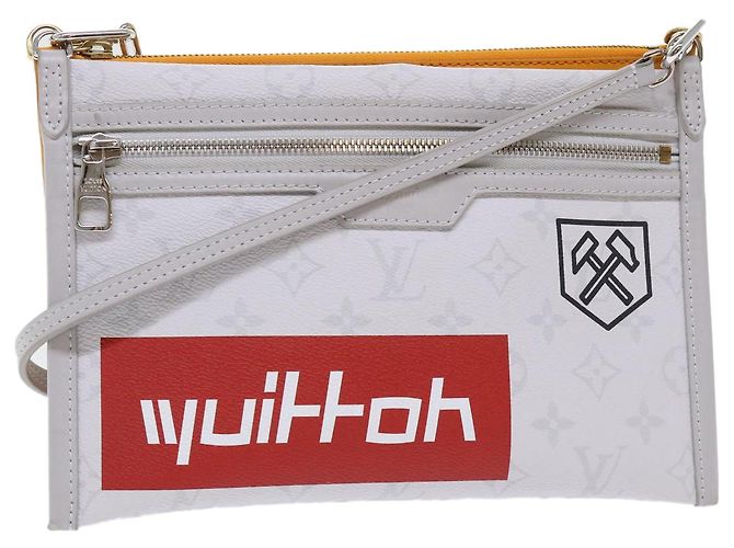 LOUIS VUITTON Borsa a Spalla Piatta Monogramma Bianca da Uomo Bron M44640 Auth 48487SAM Bronzo