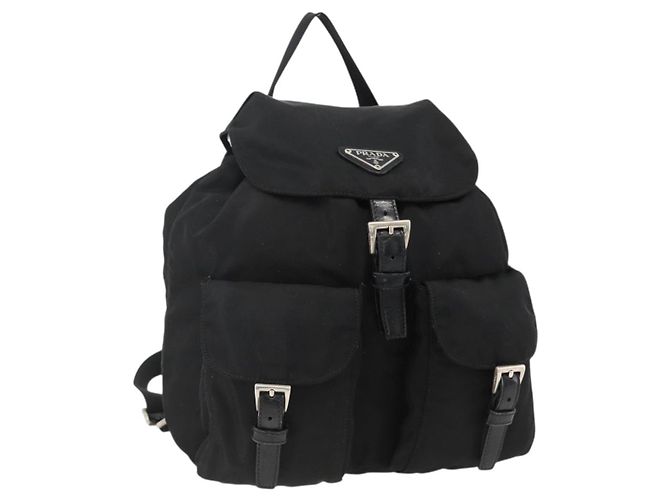 Sac à dos PRADA en nylon noir argent authentique 173833 Argenté