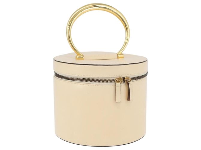 Céline Bolsa de mão Vanity em couro marfim e ouro Auth AMZ074A Dourado Cru