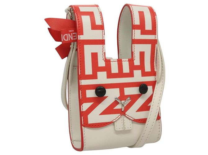 FENDI Bunny Mark Jacobs Collaboration Bag Leather White Red Silver Auth BD1711M Silvery