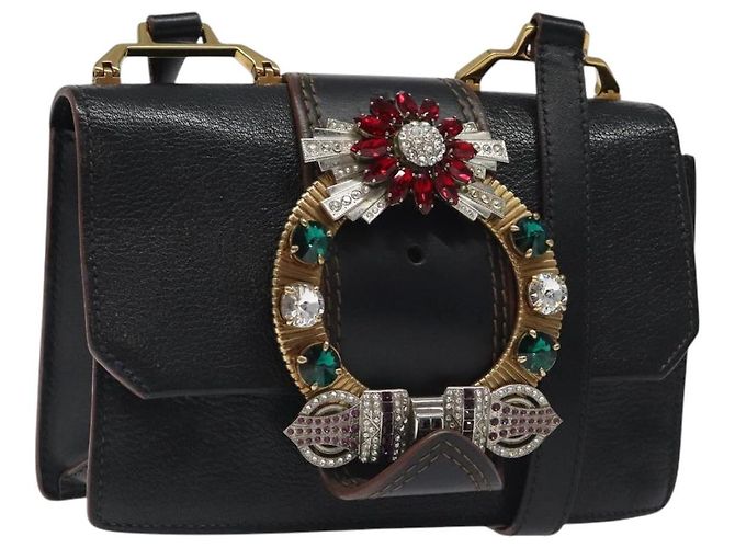 Borsa a Spalla Miu Miu in Pelle Nera e Oro Auth MX101V Nero D'oro