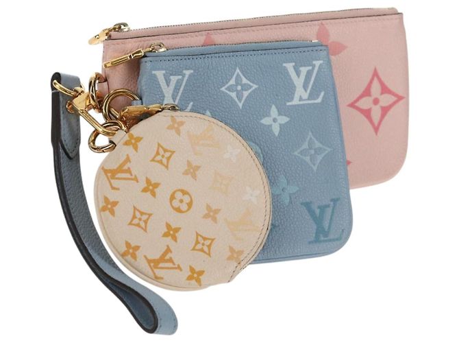 LOUIS VUITTON Pochette Trio Monogram Empreinte Rosa M80407 LV Auth 144344SAM Azul