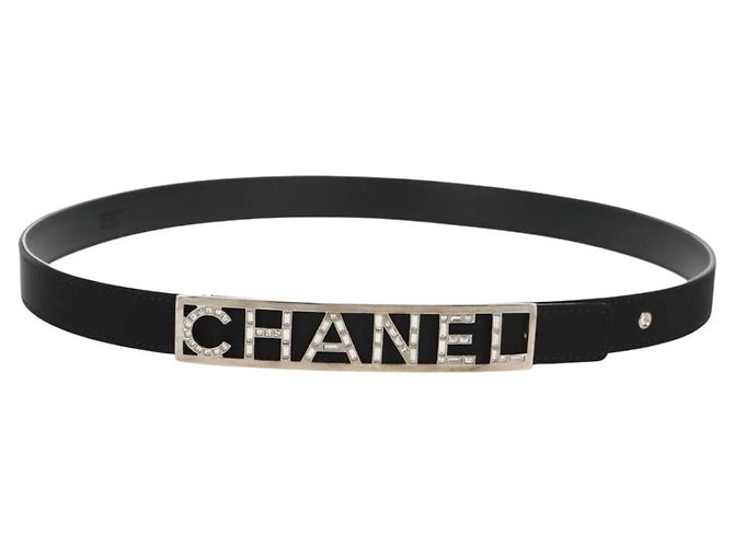 Cinturón CHANEL de cuero 35,8"" negro CC Auth 144605SAM