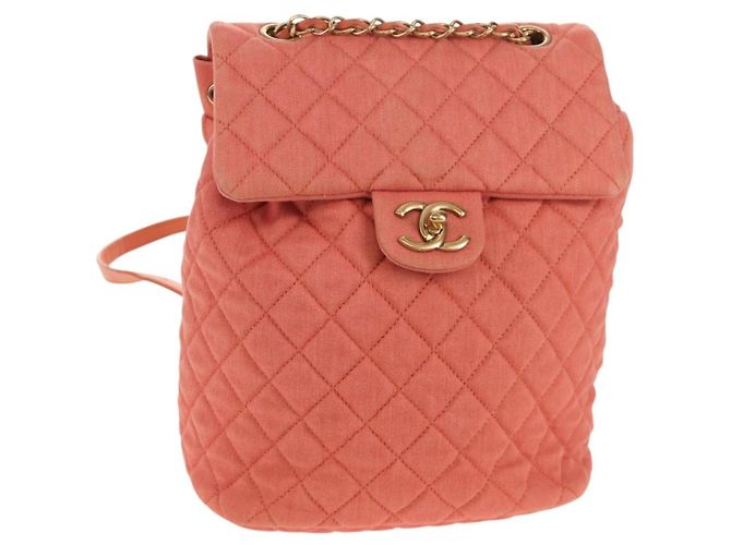 CHANEL Matelasse Backpack Denim Pink Gold CC Auth 145070SAM Golden