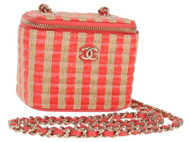 Bolso de cadena CHANEL de paja beige dorado CC Auth 120168SAM
