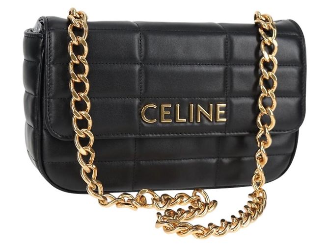 Céline Borsa a spalla CELINE in pelle nera e oro Auth nb466SM Nero D'oro