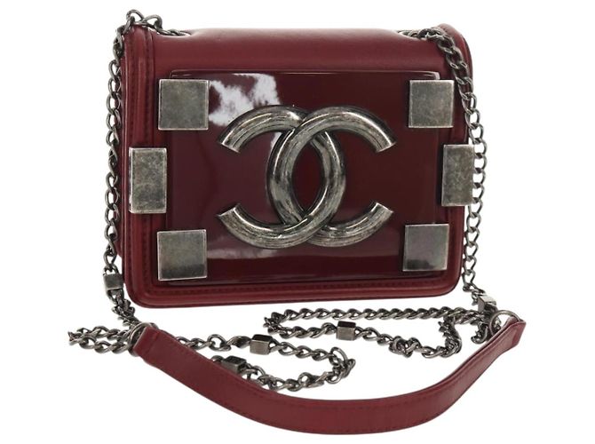 CHANEL Bolso de Cadena Matelassé Boy Brick de Piel de Cordero Burdeos CC Auth 146080SM