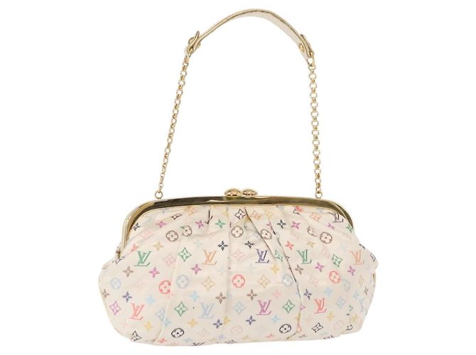 LOUIS VUITTON Multicolor Satin Omoniere Tasche Weiß M92060 LV Auth 134363SAV