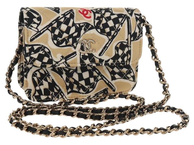 CHANEL Borsa a Spalla Matelassé con Catena Nylon Marrone Oro CC Auth 144002M D'oro