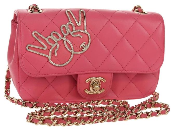 CHANEL Bolsa de Hombro Matelassé de Piel de Cordero Rosa Oro CC Auth ka592SAM Dorado