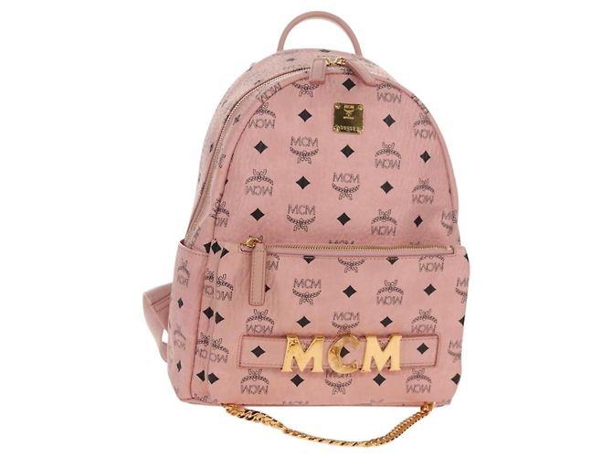 MCM Vicetos Logogram Backpack PVC Leather Pink Gold Auth yk19517A Golden
