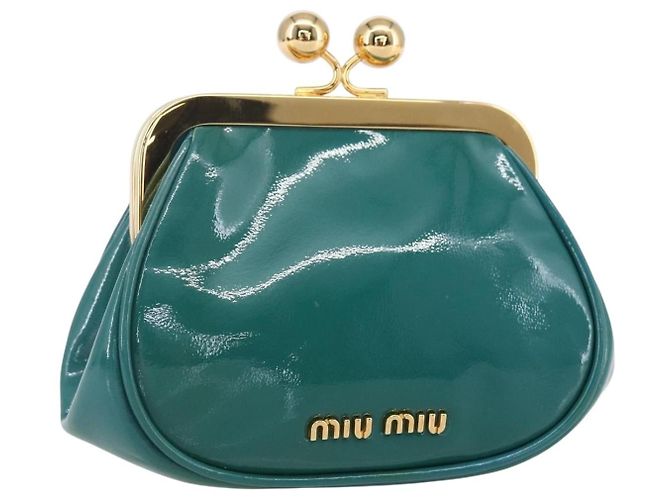 Monedero Miu Miu de Esmalte Azul Turquesa Dorado Auth BA8464