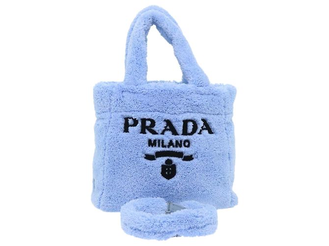 PRADA Terry Handtasche 2-Wege Hellblau Schwarz Auth 47188SAV