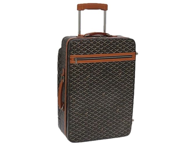 Mala GOYARD Herringbone Trolley PM em PVCCanvas marrom Auth mr552SAM