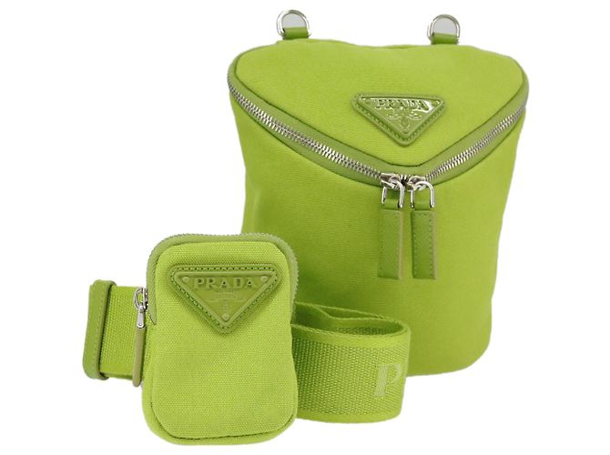Borsa a Spalla PRADA in Tela Argento Verde Auth 102538SAV