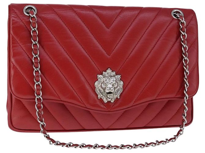 CHANEL Bolsa de Ombro com Corrente V Stitch em Couro de Cordeiro Vermelho CC Auth 102030SAM