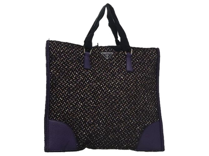 PRADA Borsa a mano in lana pelle viola argento Auth bs20846A Porpora