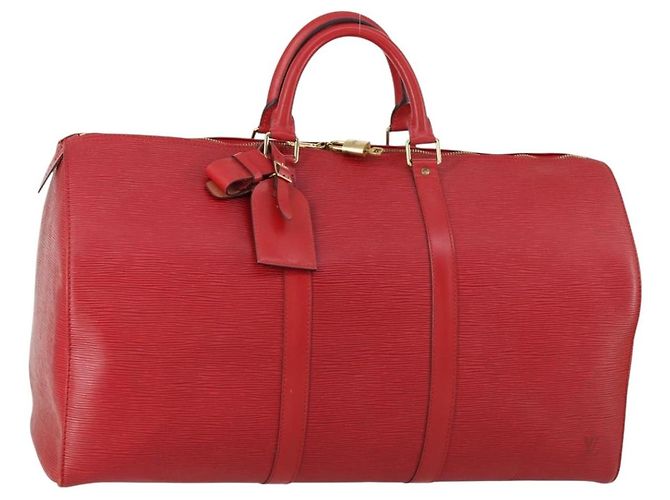 LOUIS VUITTON Epi Keepall 50 Bolsa Boston Roja M42967 LV Auth 155329V