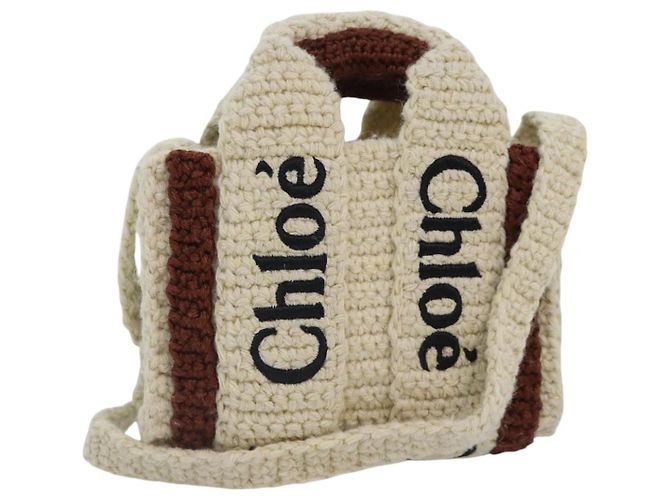 Chloé Bolsa de mão Chloe de algodão 2 vias Bege Auth 89304M