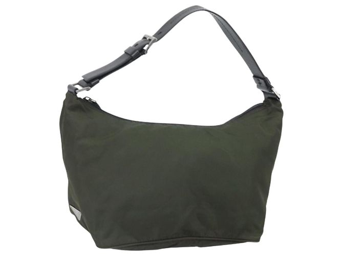 PRADA Shoulder Bag Nylon Khaki Silver Auth am10730