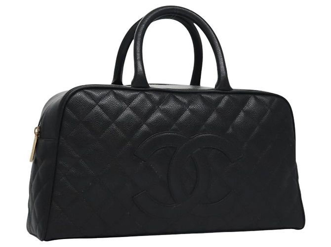 CHANEL Sac à main Matelassé Cuir Caviar Noir Or CC Auth BA451SAM Doré