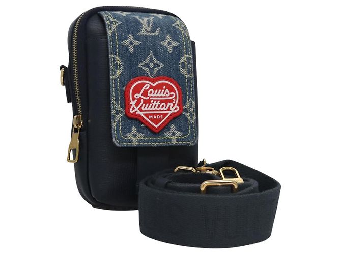 LOUIS VUITTON LV Squared Double Pouch per Telefono Blu M81060 LV Auth EC603SM